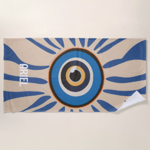 Monogram Evil Eye Vintag Retro Beach Handtuch