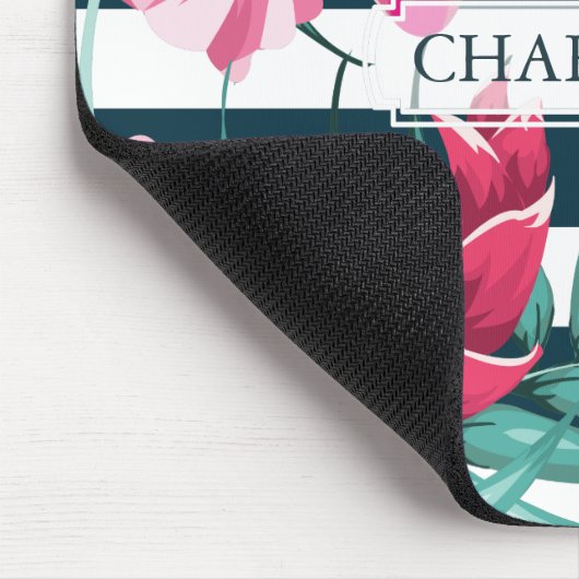 Monogram Exotic Summer Floral strichen Mousepad (Ecke)
