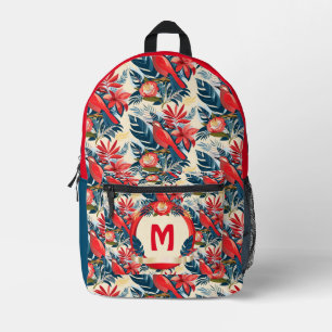 Monogram Exotische Blumen und rote Vögel Muster Bo Bedruckter Rucksack