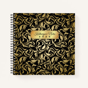 Monogram Extravagant Gold Blühte Black Luxe Namen Notizblock