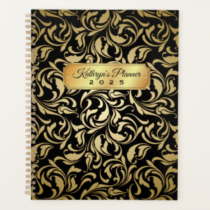 Monogram Extravagant Gold Blühte Black Luxe Namen Planer