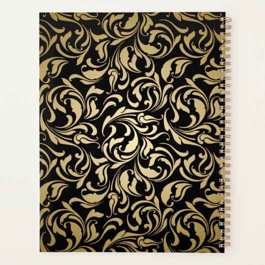 Monogram Extravagant Gold Blühte Black Luxe Namenp Planer (Rückseite)