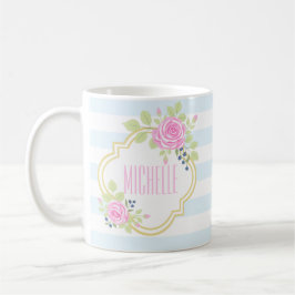 Monogram Extravagant Pink Roses Blueberry Classic  Kaffeetasse