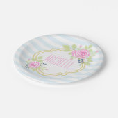 Monogram Extravagant Pink Roses Blueberry Paper Te Pappteller (Schrägansicht)