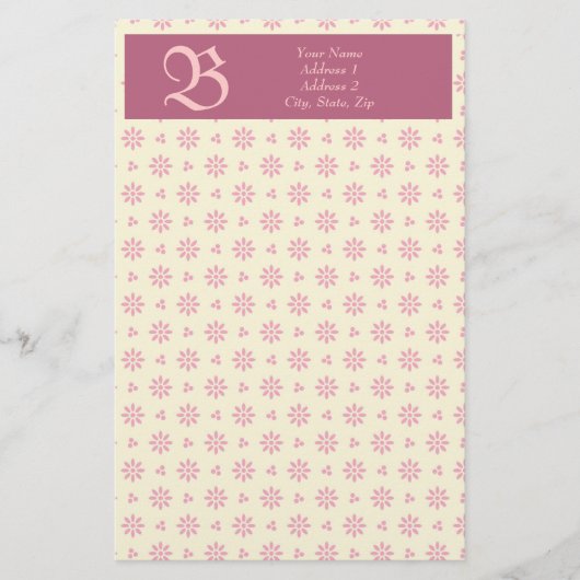 Monogram Eyelet Ecru & Pink Stationery Briefpapier (Vorderseite)