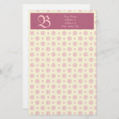 Monogram Eyelet Ecru & Pink Stationery Briefpapier (Vorne/Hinten)