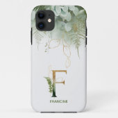 Monogram F Elegant Greenery Case-Mate iPhone Case (Rückseite)