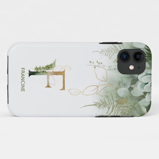 Monogram F Elegant Greenery Case-Mate iPhone Case (Rückseite (Horizontal))