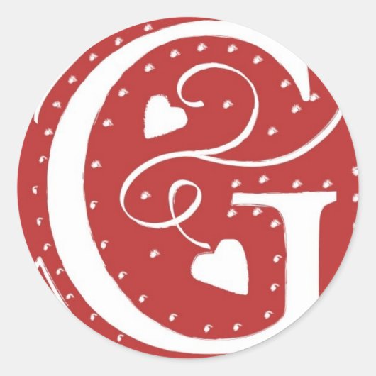 Monogram F Hearts Red White Wedors Siegel Runder Aufkleber (Vorderseite)