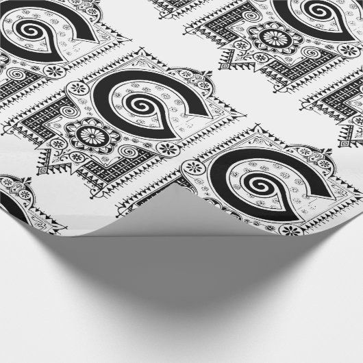 Monogram F Initial Black and White Art Deco Geschenkpapier (Ecke)