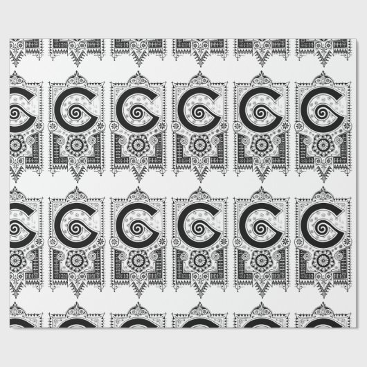 Monogram F Initial Black and White Art Deco Geschenkpapier (Flach)