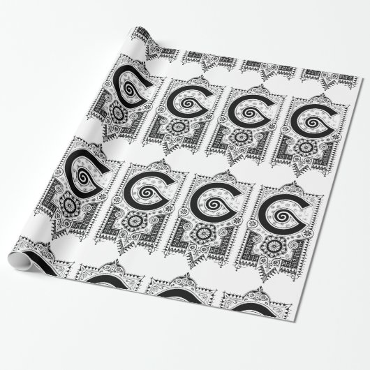 Monogram F Initial Black and White Art Deco Geschenkpapier (Ungerollt)