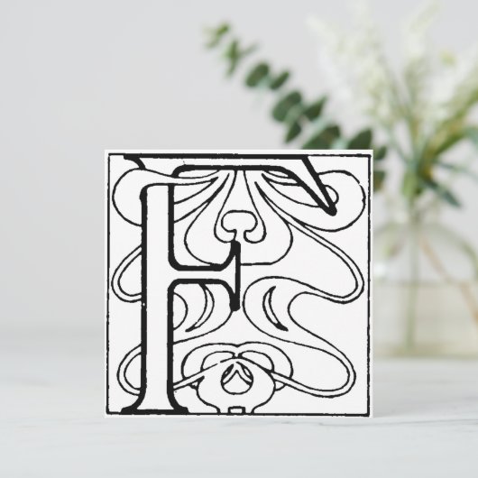 Monogram F Initial Black and White Floral Art Deco (Stehend Vorderseite)