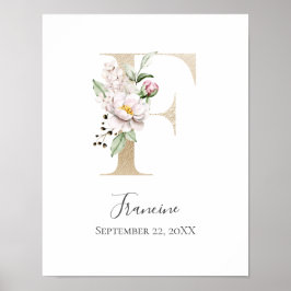 Monogram F Pink White Floral Gold Letter Kinderzim Poster