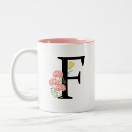 Monogram F Watercolor Floral Spray Modern Chic Zweifarbige Tasse