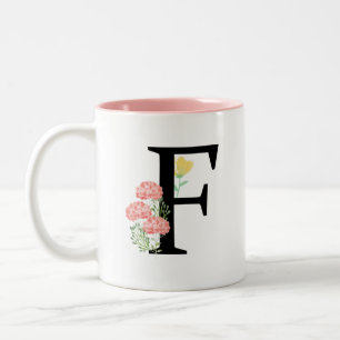 Monogram F Watercolor Floral Spray Modern Chic Zweifarbige Tasse