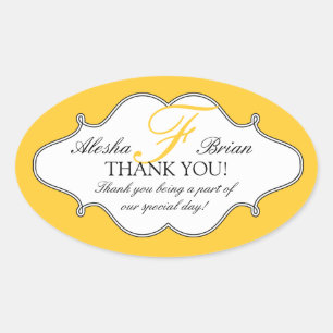 Monogram F Wedding Danke Stickers Oval