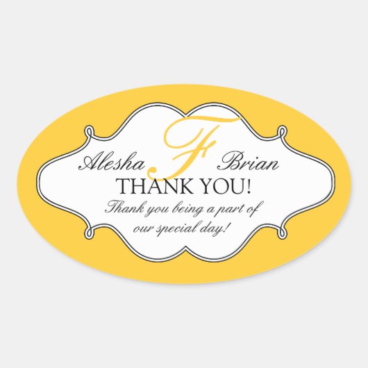 Monogram F Wedding Danke Stickers Oval (Vorderseite)