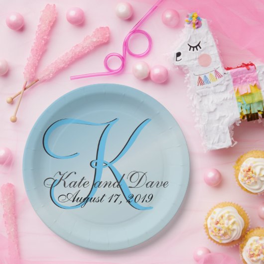 Monogram Fab Aquamarine Coole Papierplatte Pappteller (Party)