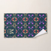Monogram Faberge-like Rose Pattern on Dark Blue Badhandtuch Set (Handtuch)