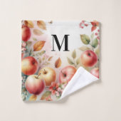 Monogram Fall Äpfel in Pastellfarben Aquarell Badhandtuch Set (Waschlappen)