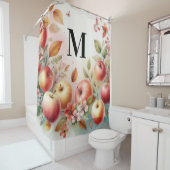 Monogram Fall Äpfel in Pastellfarben Aquarell Duschvorhang (Beispiel)