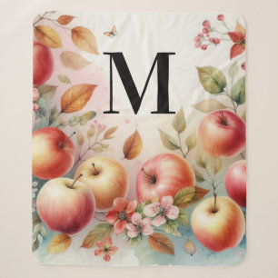 Monogram Fall Äpfel in Pastellfarben Aquarell Sherpadecke