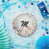 Monogram Fall leaves and flowers watercolor Pappteller (Party)