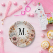 Monogram Fall leaves and flowers watercolor  Pappteller (Party)