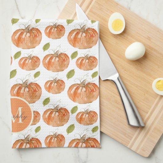 Monogram Fall Pumpkin Patch Geschirrtuch (Viertel Falte)