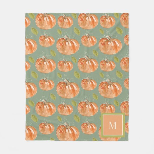 Monogram Fall Pumpkin Pattern Fleecedecke (Vorderseite)