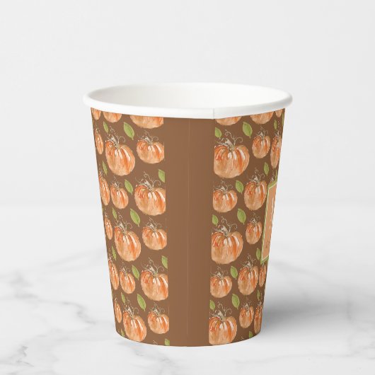 Monogram Fall Pumpkin Pattern Pappbecher (Rechts)