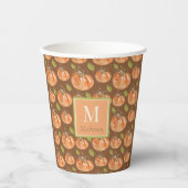 Monogram Fall Pumpkin Pattern Pappbecher (Vorderseite)