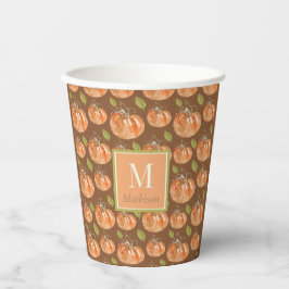 Monogram Fall Pumpkin Pattern Pappbecher