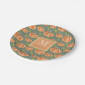 Monogram Fall Pumpkin Pattern Pappteller (Schrägansicht)