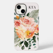 Monogram Fall Watercolor Rustikale rosa Peach-Blum Case-Mate iPhone Hülle (Rückseite)