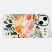 Monogram Fall Watercolor Rustikale rosa Peach-Blum Case-Mate iPhone Hülle (Rückseite (Horizontal))