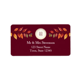 Monogram Fall Wedding Return Address Adressaufkleber