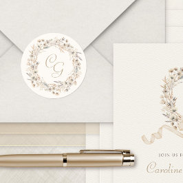 Monogram Fall Wildblumen Elegante Hochzeit Runder Aufkleber