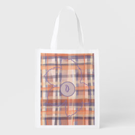 Monogram fallendes tartan pflaume beige orange lil wiederverwendbare einkaufstasche