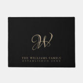Monogram-Familienmongramm-Elegant-Script-Schwarz Fußmatte (Vorderseite)