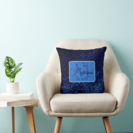 Monogram Familienname Blue Confetti Kissen