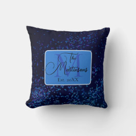 Monogram Familienname Blue Confetti Kissen