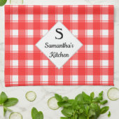 Monogram-Familienname Custom Red White Retro Karie Geschirrtuch (Gefaltet)