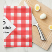 Monogram-Familienname Custom Red White Retro Karie Geschirrtuch (Viertel Falte)