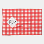 Monogram-Familienname Custom Red White Retro Karie Geschirrtuch (Horizontal)