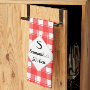 Monogram-Familienname Custom Red White Retro Karie Geschirrtuch