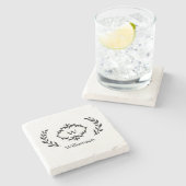 Monogram Familienname Laurel Wreath Wappen Black Steinuntersetzer (Seitenansicht)