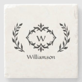 Monogram Familienname Laurel Wreath Wappen Black Steinuntersetzer (Vorderseite)