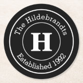 Monogram Familienname Mod BW Personalisiert Runder Pappuntersetzer (Vorderseite)